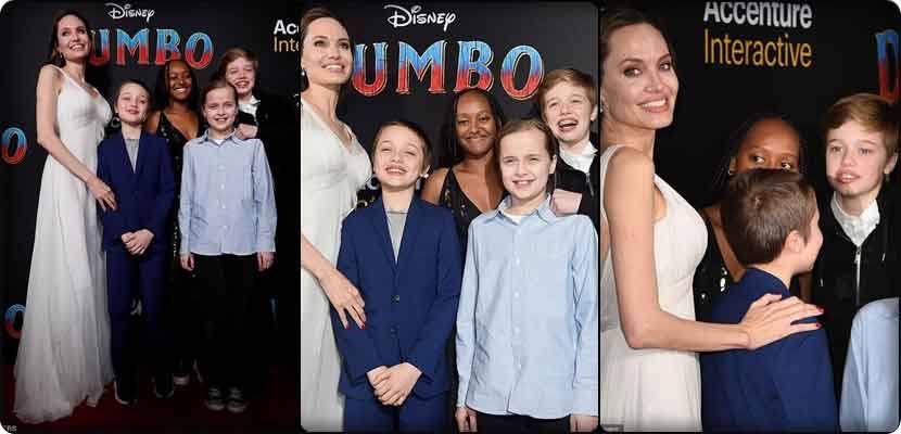 إنجلينا جولى مع أبناءها الأربعة في العرض الأول من فيلم "Dumbo